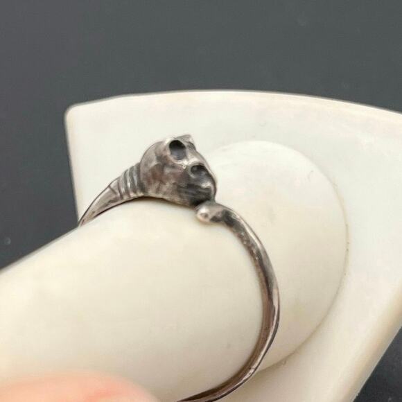 Sterling Silver 925 Curly Feline Kitten Cat Ring Sz 9 1/4 - Picture 2 of 9